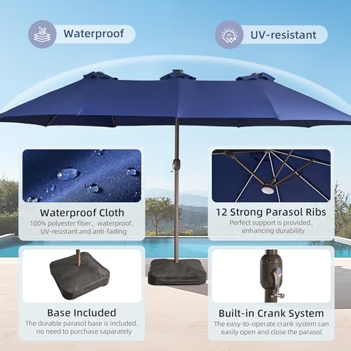 15ft Umbrella Outdoor Patio Solar Lights with Base