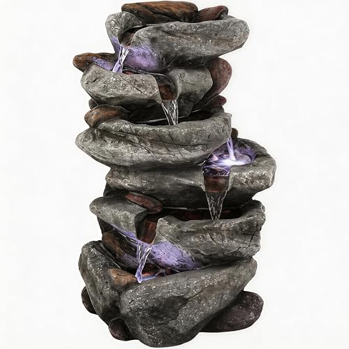 20" H Rock Outdoor Water Fountain with LED Lights