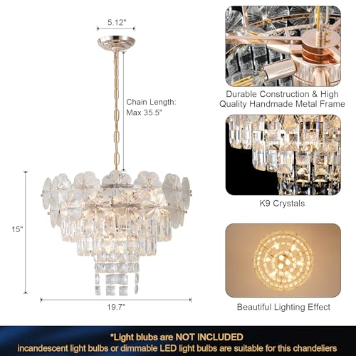 Luxury Flower Crystal Chandelier Modern Gold 20" Chandeliers 9