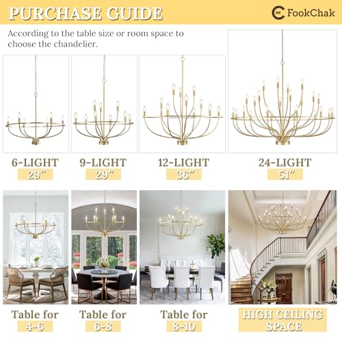 24 Light Gold Chandelier 51'' Large Candle Chandeliers for High Ceiling Foyer Brushed Brass Gold Chandelier Light Fixture for Large Living Room Dining Room Stairs Entry Restaurant Hotel