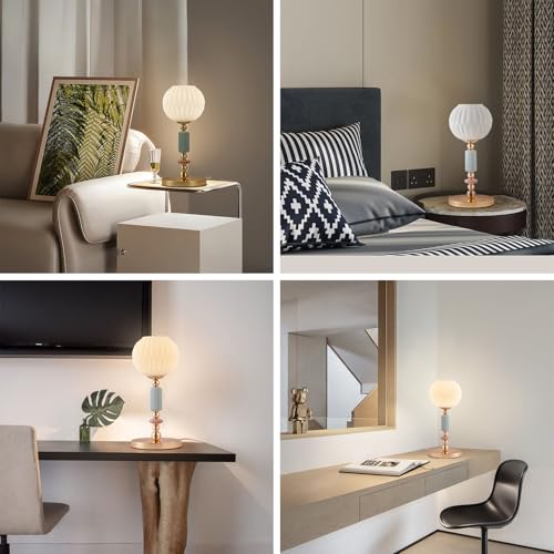 Modern Milk White Glass Table Lamp Bedside Nightstand Lamp Metal Desk Light with Plug Cord Switch for Bedroom Living Room Dining Room