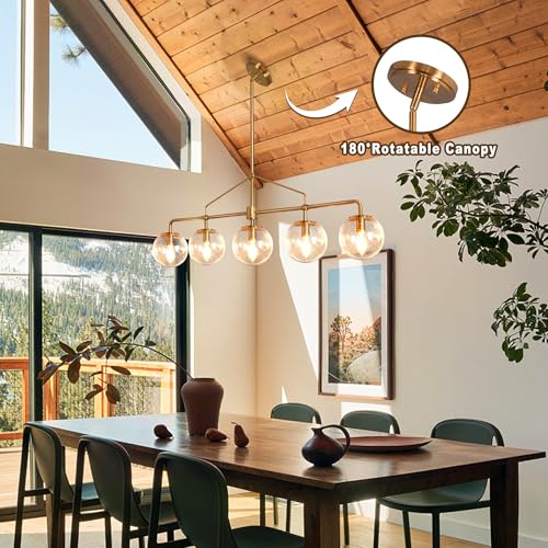 Modern Gold Linear Chandelier 5 Lights Dining Room Chandelier Over Table