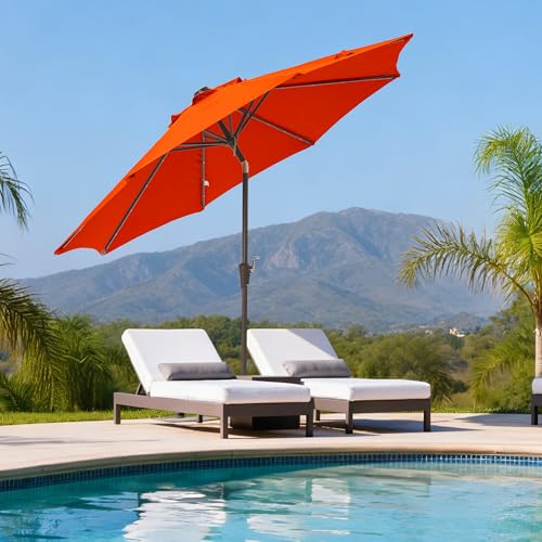 9' Patio Umbrella with solar lights umbrella outdoor patio Orange