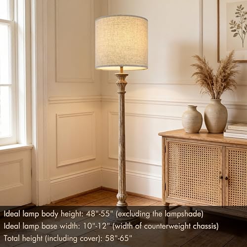 Large Tall Drum Lamp Shade Set of 2 Oatmeal Linen Lampshades for Floor Lamps and Table Lamps 14 x 14 x 15 Inch (2 Count)