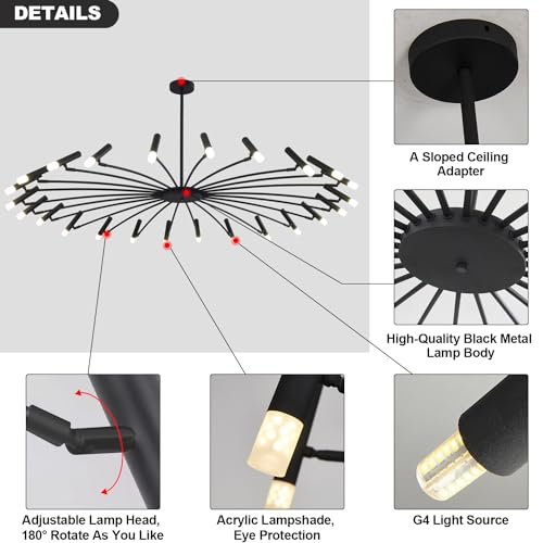 Black Sputnik Ceiling Light Extra Large Chandeliers for High Ceilings Mid Century Modern Chandelier Vintage Chandelier Light Fixture for Dining Room Living Room