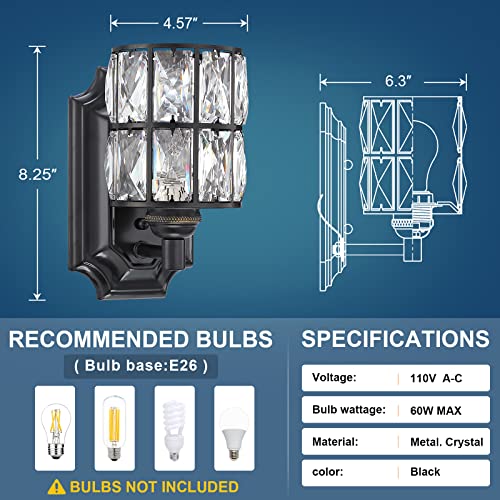 Crystal Wall Sconce Black Dry&Wet Dual Use 1 Light 2 Pack UL Certified (2 Count)