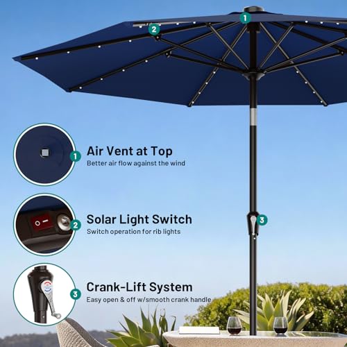 9FT Patio Umbrella with Solar Lights