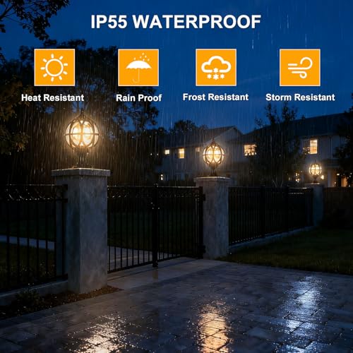 Outdoor Post Light Fixture Hardwired Column Lights with Amber Glass Globe