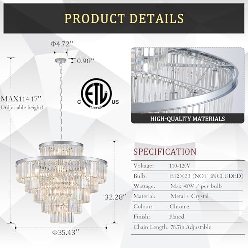 36" Large Crystal Chandelier