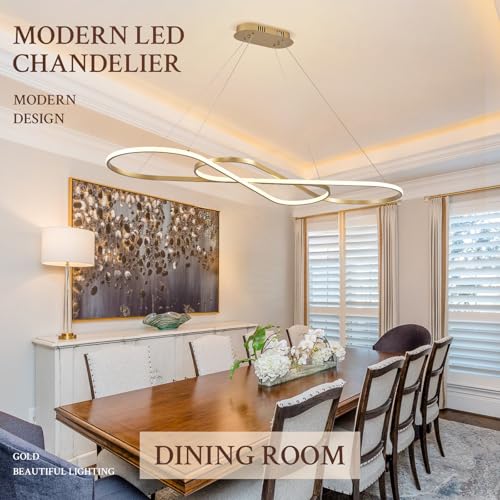 Modern LED Chandelier Gold Dimmable LED Pendant Light for Dining Room Light Fixture Over Table Modern Kitchen Island Lighting High Ceiling with Remote for Living Room