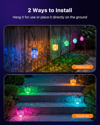6 Pack Solar Crack Glass Jar Lantern Outdoor Waterproof Hang Colorful Clear (6 Count)