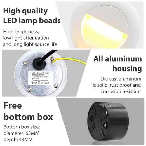 3W LED Recessed Step Light Warm White 120V IP65 Waterproof (4 Count)