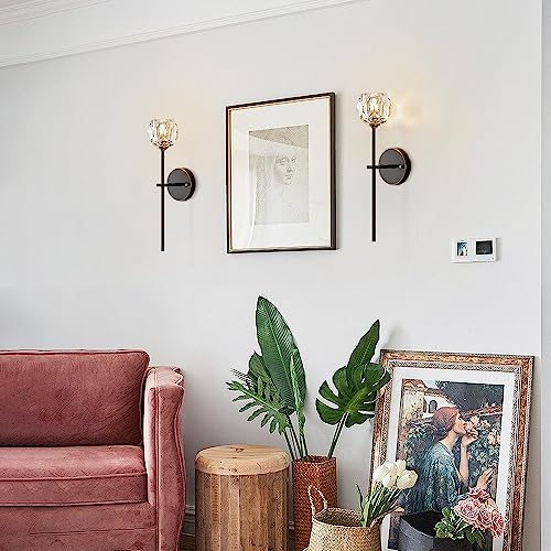 Mid Century Matte Black Crystal Wall Sconce Lighting Set of 2 Modern Long Metal Wall Light Set of Two 1 (2 Count)