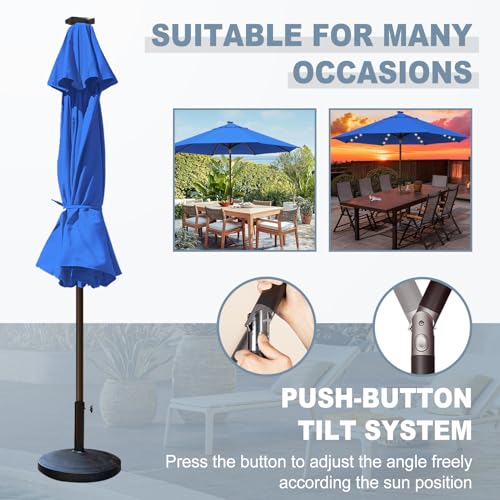 USA 10-Year-Non-Fading 10ft Market Patio Umbrella, Commercial Grade Table Sun Umbrella with 80 Solar LED Lights, Crank Open, Windproof & UPF 50+ UV Protection for Garden, Deck, Pool, Backyard, Royal Blue