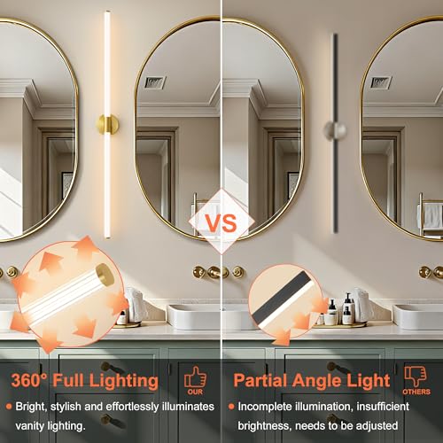 Gold Wall Sconces Set of 2 Hardwired LED Vanity Light 47"