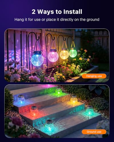 6 Pack Solar Cracked Glass Globe Lanterns Hang with Bright Colorful 1 LED (6 Count)