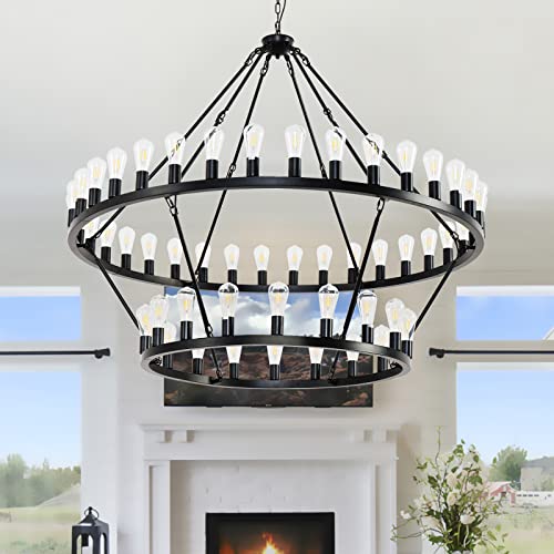 60 Inch Black Extra Large Wagon Wheel Chandelier