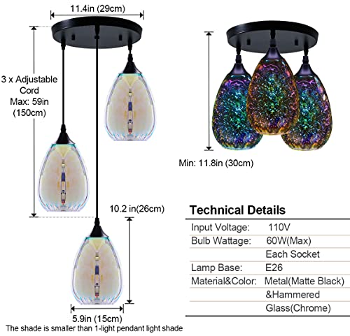 Modern 3D Pendant Lights Kitchen Island 3 Pack