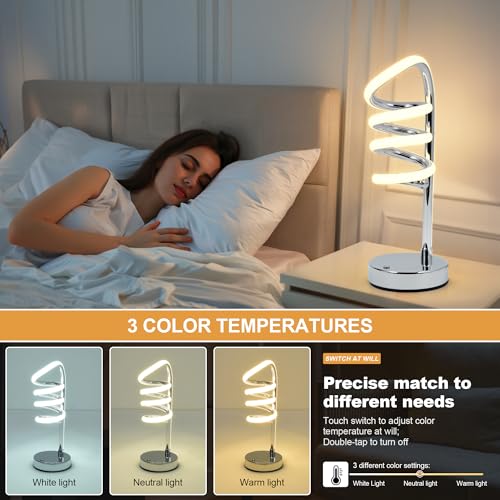 PIRTSDEL Modern Spiral Table Lamp for Bedside Nightstand Touch and Remote Dual Control