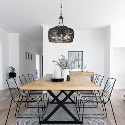 Black Rattan Chandeliers for Dining Room