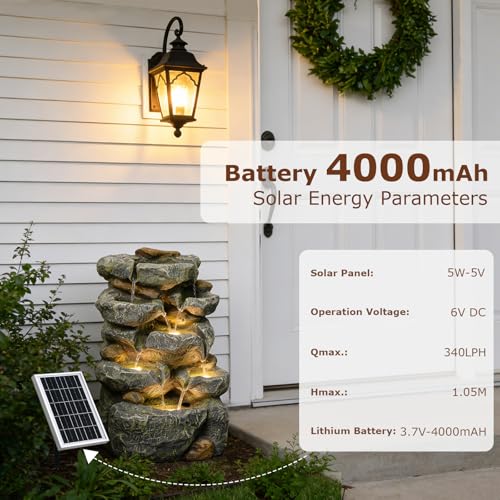 5 Tiered Solar Water Fountain Outdoor Garden with LED Lights