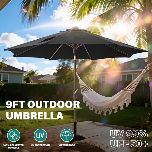 9 FT Patio Umbrella with lights Outdoor Umbrella for patio Black