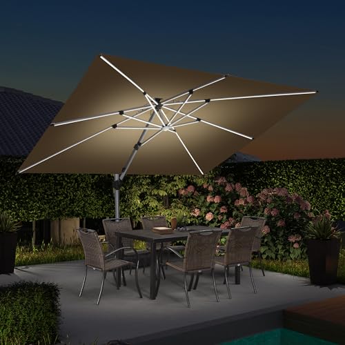 Patio Umbrella with Base 9'X12' Double Top LED Light