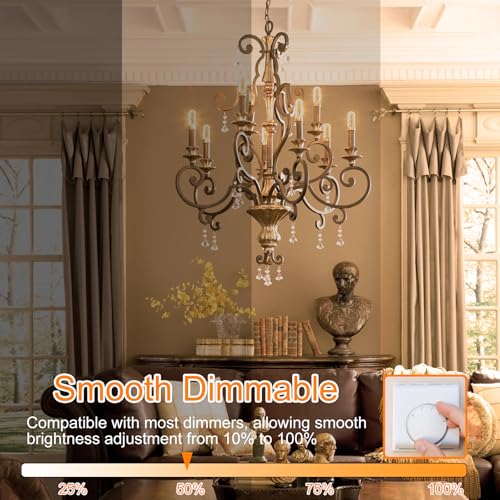 6 Pack Dimmable E12 LED Edison Candelabra Bulbs 40 Watt (6 Count)