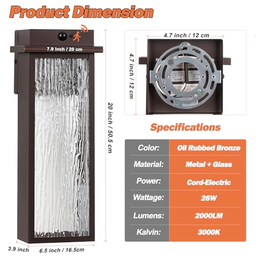 20” Large Brown Motion Sensor Dusk to Dawn Outdoor Wall Sconces (2 Count)