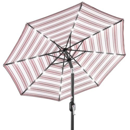 10ft Solar Polyester LED Lighted Patio Umbrella w