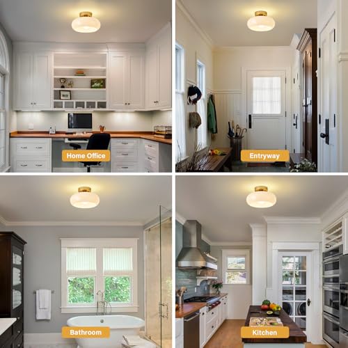 Mid Century Modern Gold Semi Flush Mount Ceiling Light 11 Inch