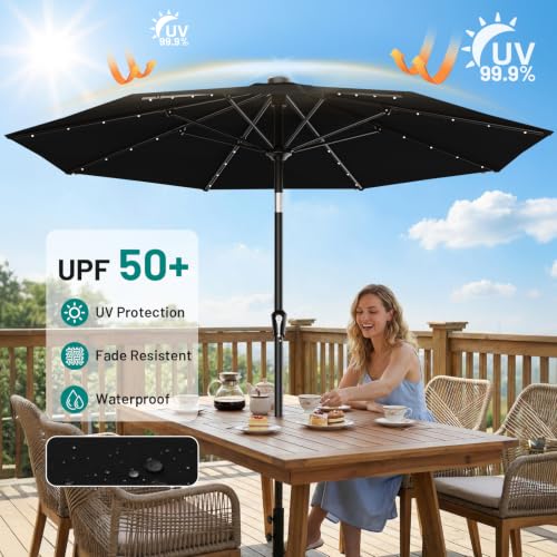 9FT Patio Umbrella with Solar Lights