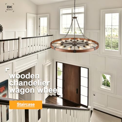 Farmhouse Wagon Wheel Chandelier 43" Walnut Rustic Chandeliers 12