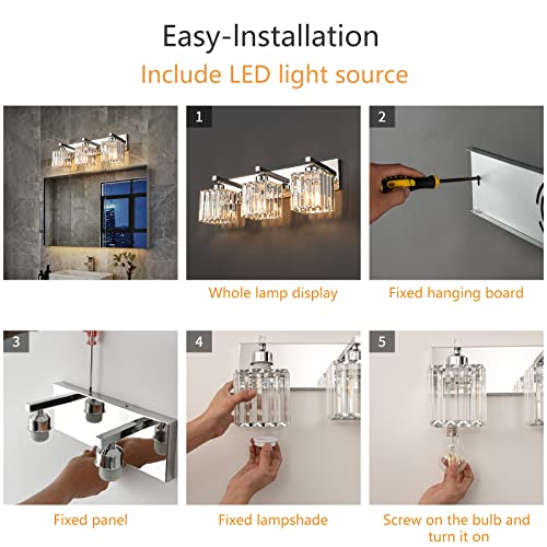 Modern 3 Light Chrome Crystal Bathroom Vanity Wall Light