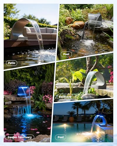 Pond Waterfall Spillway with LED Lights & 1600GPH Pond Pump