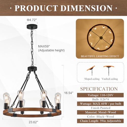 Farmhouse Wooden Wagon Wheel Chandelier 8