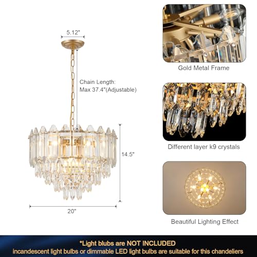 Modern Crystal Chandelier Gold 20" K9 Crystal Chandelier 5