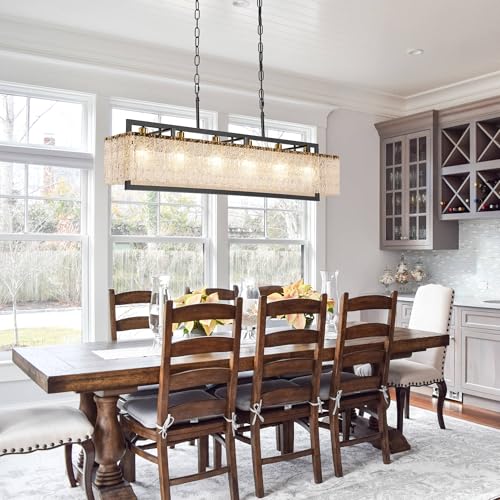 50" Black Crystal Ripple Glass Rectangle Pendant Chandelier 6