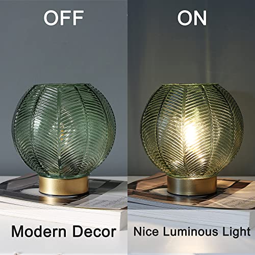 Battery Operated Decorative Glass Table Lamp with Timer Green