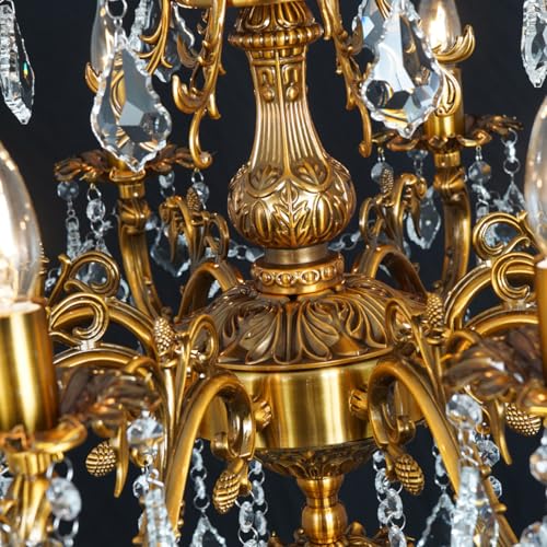 Crystal Chandelier Antique Gold Chandelier Candle Style for Dining Room 27"