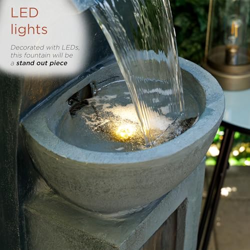 41" Tall Outdoor Basin Waterfall Floor Fountain with LED Lights for Garden