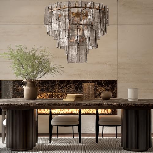 36" Extra Large Tiered Smoked Clear Textured Glass Chandelier
