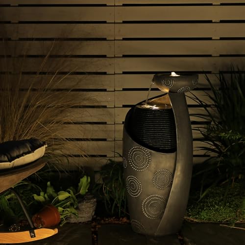 Outdoor Water Fountain Feature Indoor Garden Large Jar Floor Standing Fountains Waterfall with LED Light & Pump for Home Decor Office Yard Patio Deck Porch