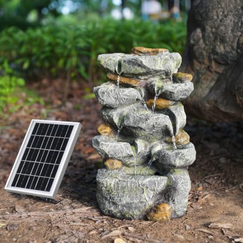 5 Tiered Solar Water Fountain Outdoor Garden with LED Lights