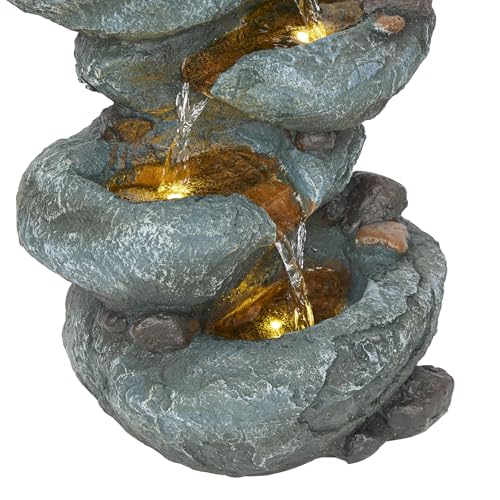 TZL418 14" 3 Tier Rock Fountain with LED Lights