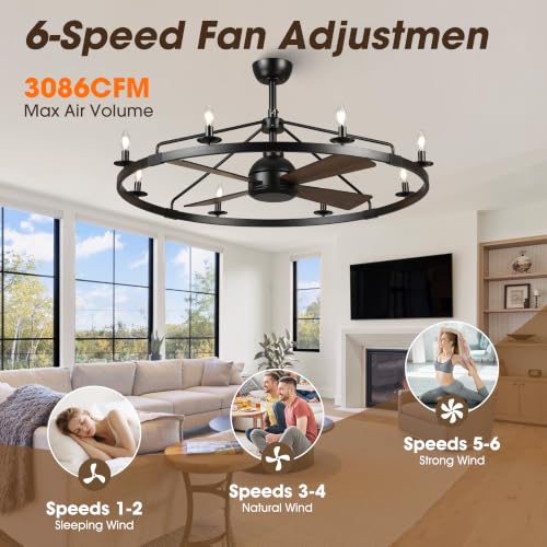 36" Wagon Wheel Ceiling Fan with Light