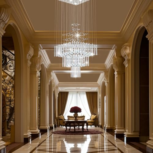 Crystal Chandelier Modern Chandelier Modern 8 Lights Square Chandelier Light Luxury 3 Tier Crystal Raindrop Chandeliers Flush Mount Ceiling Light Pendant for Foyer Modern Chandeliers for Entryway