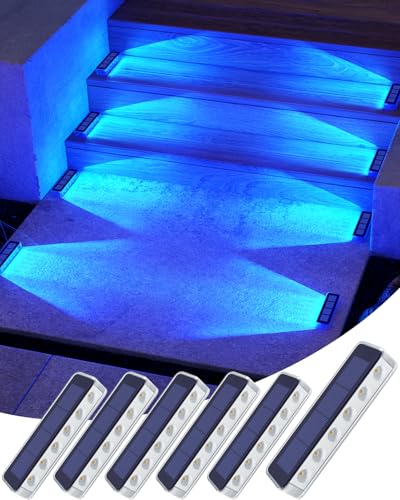 Blue Solar Step Lights for Outside IP68 Waterproof Led 6 Pack (6 Count)