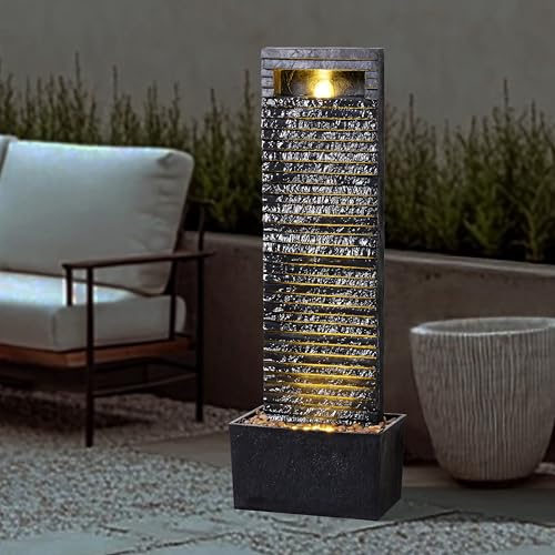 38.6" Tall Outdoor Water Fountain with LED Lights