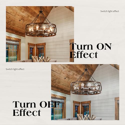 10 Light Farmhouse Drum Wood Pendant Light